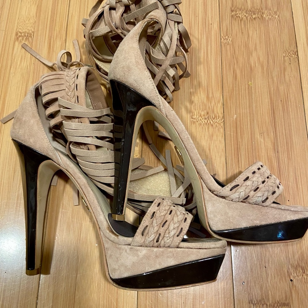BEBE Platform Heels with Fringes